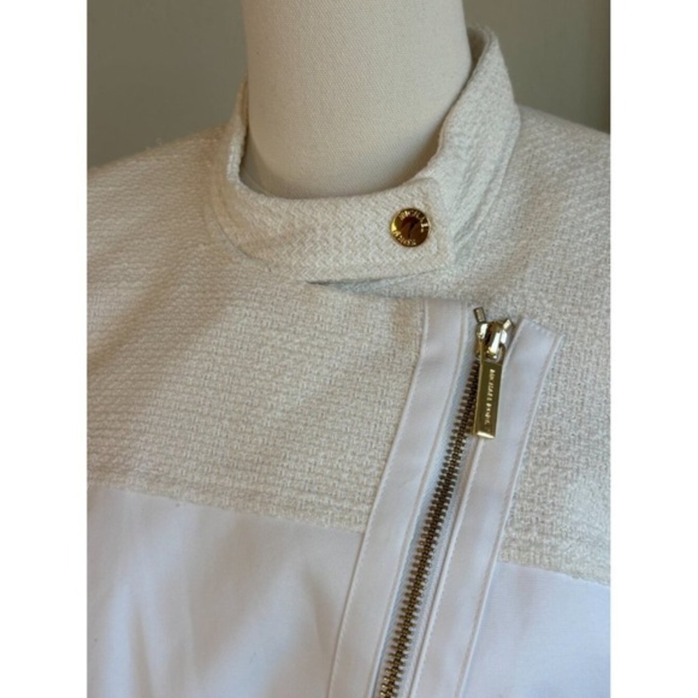 Michael Kors White Moto Jacket Textured Zip Jacket  8 Ladylike Biker Consign - Picture 2 of 12